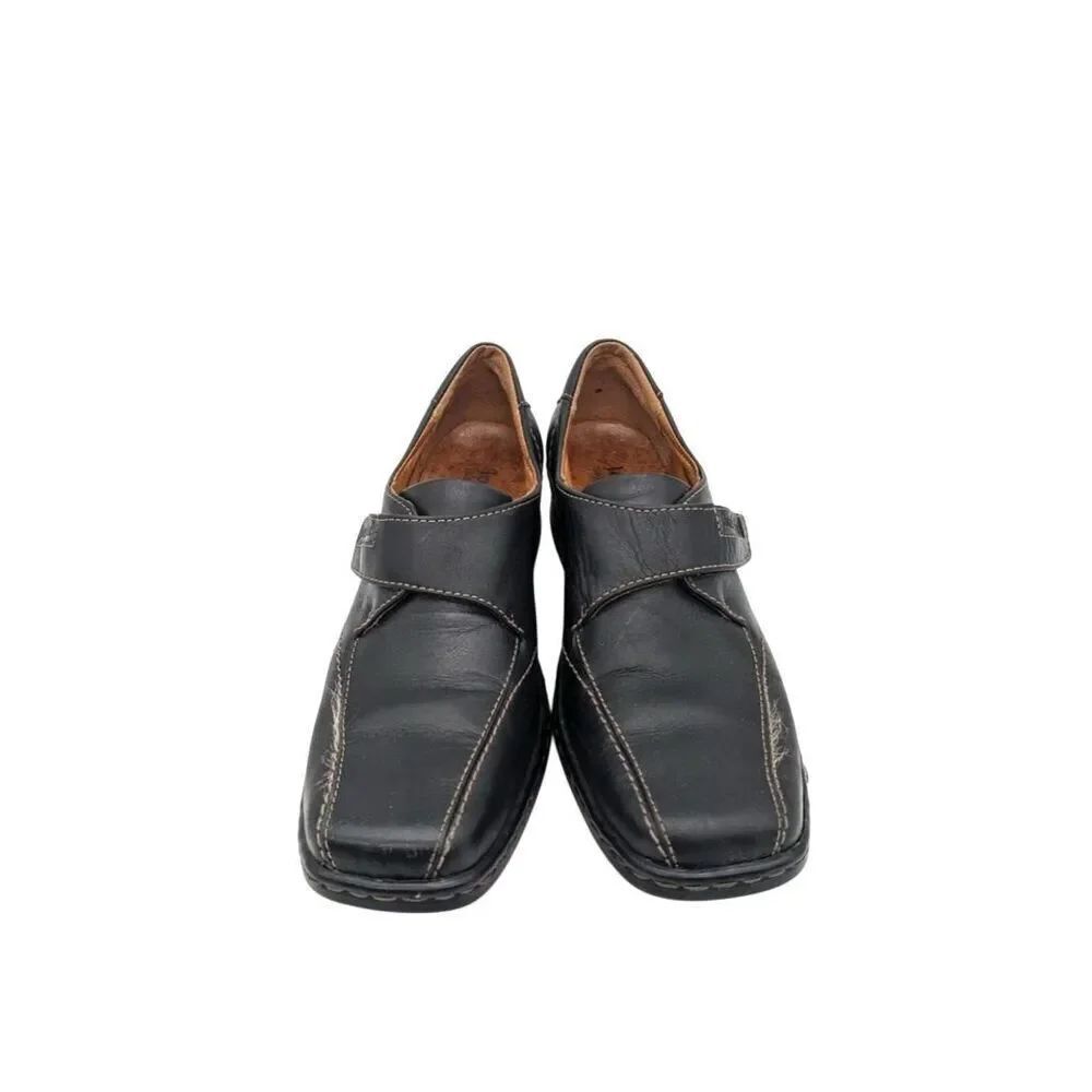 Josef Seibel Black Leather Square Toe Monk Strap Block Heel Comfort size 37 = 7